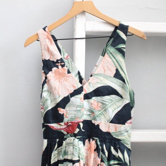 Ann Taylor Navy Pink Island Floral Sleeveless Cross Back Tropical Dress Size 6 - Picture 3 of 9
